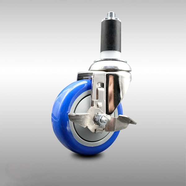 Service Caster 4 Inch 316SS Blue Polyurethane Swivel 1-3/8 Inch Expanding Stem Caster Brake SCC-SS316EX20S414-PPUB-BLUE-TLB-138 - main